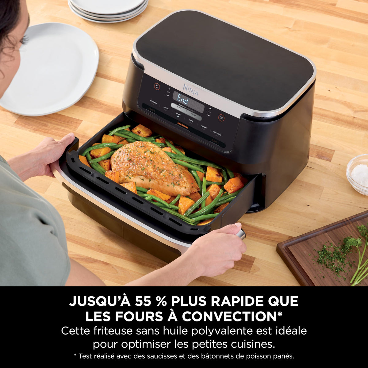 Ninja FlexDrawer Friggitrice ad aria doppio cestello, 6,6 L, 6 in 1, DualZone, divisorio rimovibile, zero olio, arrosto/forno, massima croccantezza, parti lavabili in lavastoviglie, nero, AF550EU