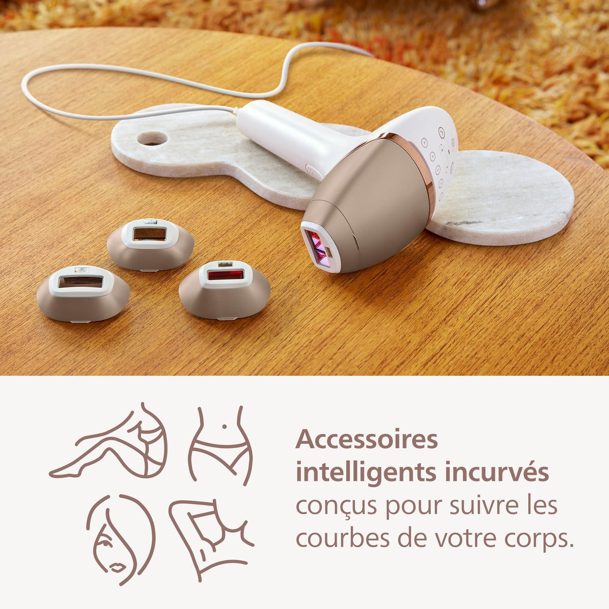 Philips Lumea série 8000, Épilateur à lumière pulsée, alternative à l'épilation laser, technologie SenseIQ, 4 accessoires pour le corps, le visage, le maillot et les aisselles, modèle BRI948/00