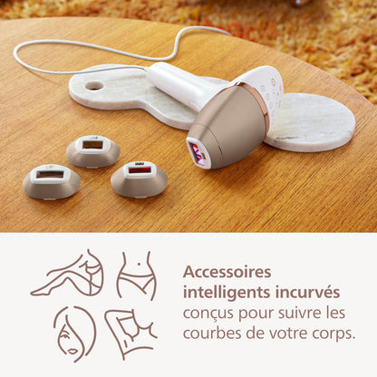 Philips Lumea série 8000, Épilateur à lumière pulsée, alternative à l'épilation laser, technologie SenseIQ, 4 accessoires pour le corps, le visage, le maillot et les aisselles, modèle BRI948/00