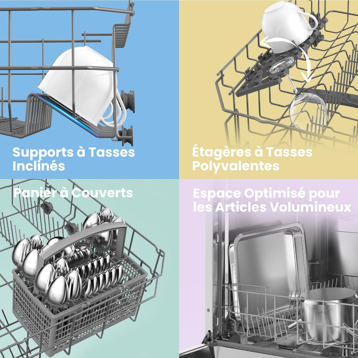 COMFEE' CDWPB1215PB-EU Lave-vaisselle Entièrement Intégré avec 12 Couverts, Lavage Cloud Wash, Séchage Supplémentaire, Lave-vaisselle Encastrable avec Démarrage Différé, Lavage Rapide - Blanc