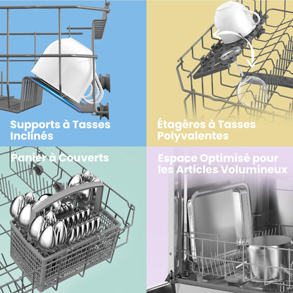 COMFEE' CDWPB1215PB-EU Lave-vaisselle Entièrement Intégré avec 12 Couverts, Lavage Cloud Wash, Séchage Supplémentaire, Lave-vaisselle Encastrable avec Démarrage Différé, Lavage Rapide - Blanc