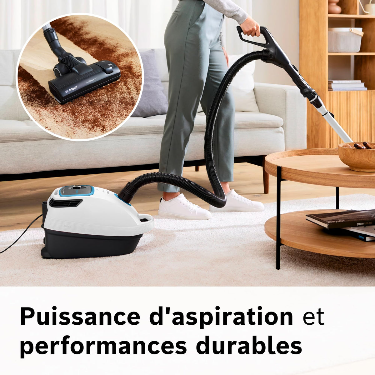 Bosch Electroménager, Série 6, ProSilence BGB6SIL1, aspirateur traîneau avec sac, niveau sonore de 66 dB(A), filtre hygiénique HEPA, moteur puissant, blanc