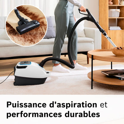 Bosch Electroménager, Série 6, ProSilence BGB6SIL1, aspirateur traîneau avec sac, niveau sonore de 66 dB(A), filtre hygiénique HEPA, moteur puissant, blanc