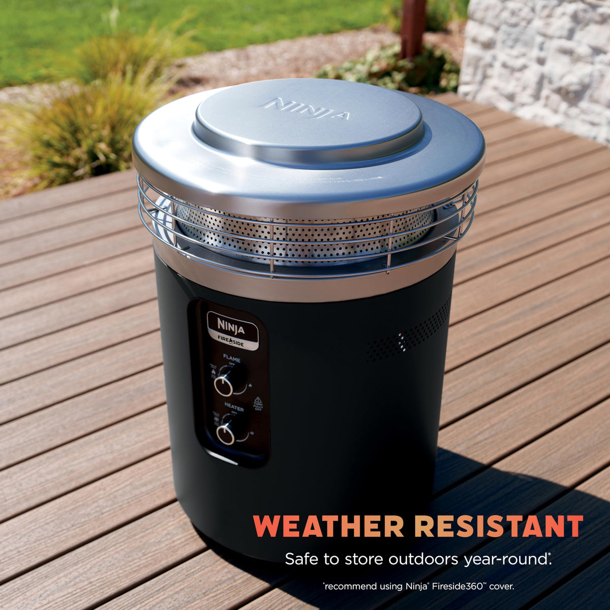 Ninja Fireside360™ Outdoor Heater & Fire Pit with 3 Modes – Flame, Heat, Flame & Heat, Portable for Patio, Deck, Camping, Beach, Easy Control Flames and Heat, Push to Start Ignition, Black, OF101BK