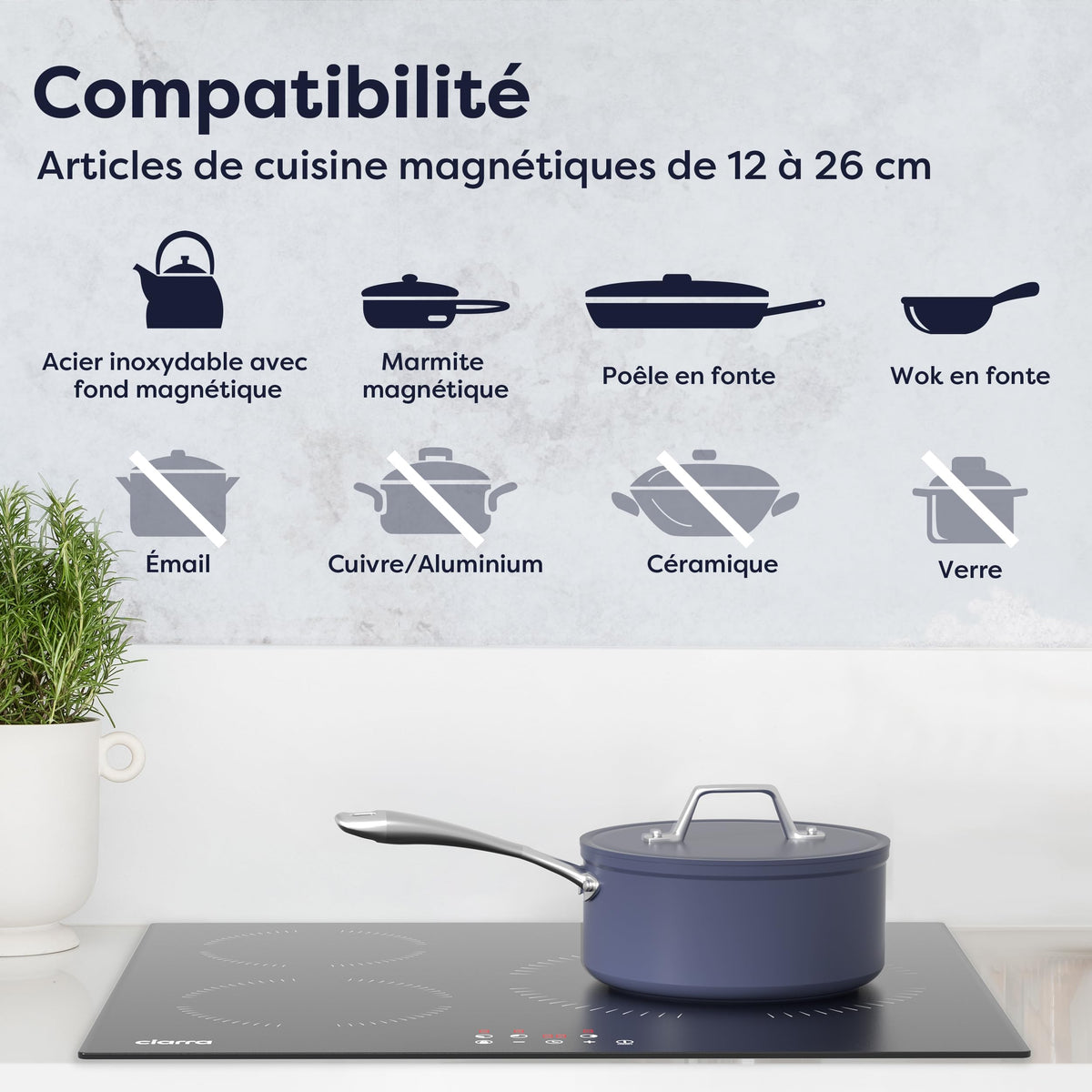 Ciarra CABBIH3-A Plaque Induction 3 Feux 5600W, 60CM Plaque de Cuisson Verre, Contrôle Tactile, Minuterie, Sécurité Enfant