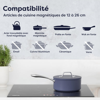 Ciarra CABBIH3-A Plaque Induction 3 Feux 5600W, 60CM Plaque de Cuisson Verre, Contrôle Tactile, Minuterie, Sécurité Enfant
