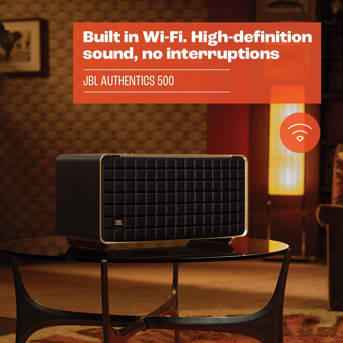 JBL Authentics 500 Enceinte intelligente connectée Hi-fidelity avec WiFi, Bluetooth et assistants vocaux, Dolby Atmos, design rétro, noire