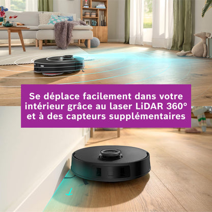 Bosch Spotless Max BCRDW3B, Robot aspirateur-Laveur avec caméra Smart Vision, serpillère rotative, 11 000 Pa, Station de Service sèche-Humide, Application Home Connect, Noir