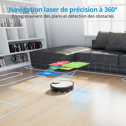MEDION Robot aspirateur avec Navigation Laser et Fonction Balayage X40 SW (Puissance de 8000Pa, aspirateur Robot 2en1 Alexa, création précise, Zones Go & No Go, Plusieurs étages)