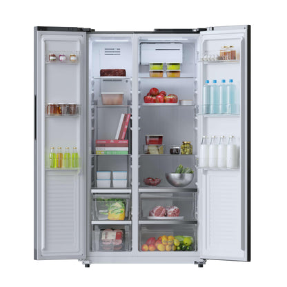 Cecotec Réfrigérateur Américain de 550 Litres Bolero CoolMarket SBS 550 Glass D. 177 cm de Hauteur et 90 cm de Largeur, Système Multi Air Flow, No Frost Total, Moteur Inverter Plus