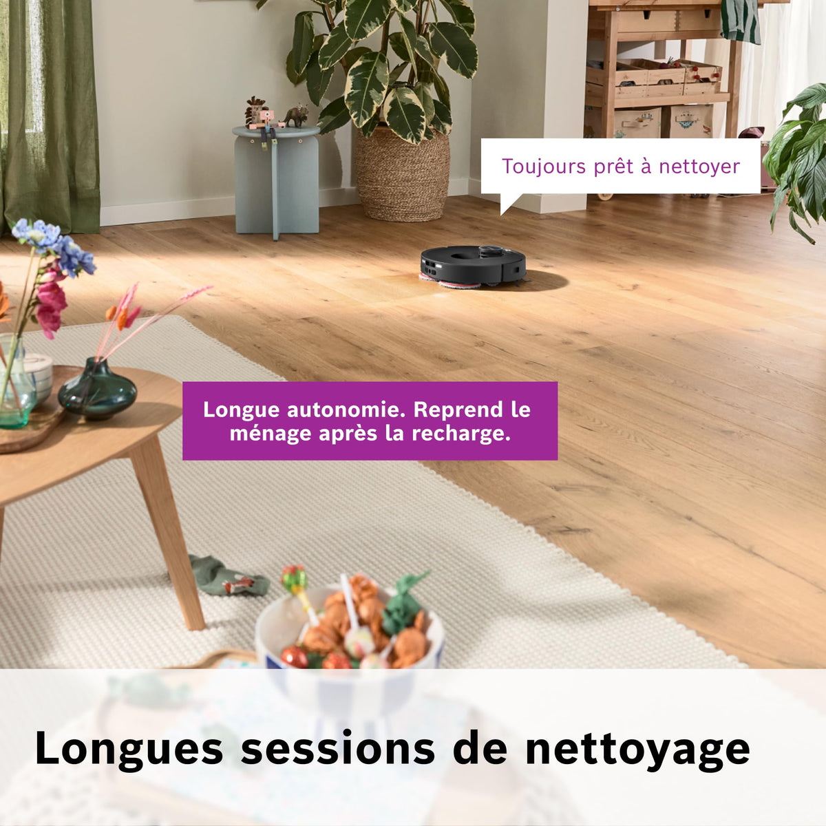 Bosch Spotless Max Cam BCRDW3BX, Robot aspirateur-Laveur avec caméra Smart Vision, serpillère rotative, 11 000 Pa, Station de Service sèche-Humide, Application Home Connect, Noir