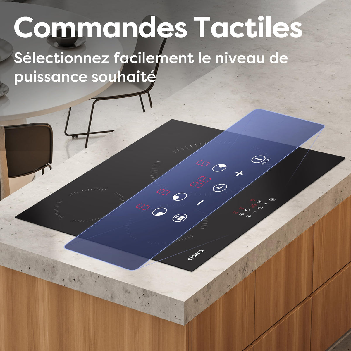 Ciarra CABBIH3-A Plaque Induction 3 Feux 5600W, 60CM Plaque de Cuisson Verre, Contrôle Tactile, Minuterie, Sécurité Enfant