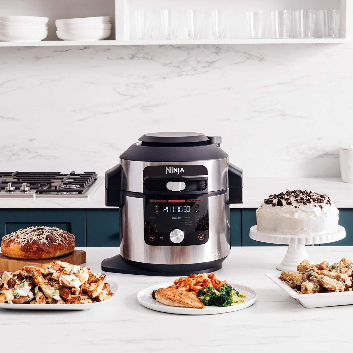 Ninja Multicuiseur Foodi MAX Air Fryer, SmartLid, 12 fonctions de cuisson, 7.5L, Autocuiseur 12 en 1, Cuisson sous pression, Friture à l'air, Cuisson lente et plus, Acier inoxydable, OL650EU