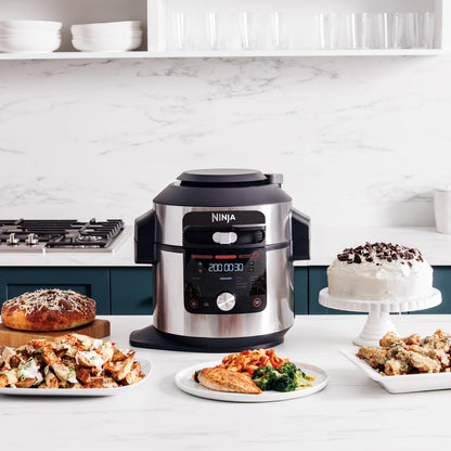 Ninja Multicuiseur Foodi MAX Air Fryer, SmartLid, 12 fonctions de cuisson, 7.5L, Autocuiseur 12 en 1, Cuisson sous pression, Friture à l'air, Cuisson lente et plus, Acier inoxydable, OL650EU