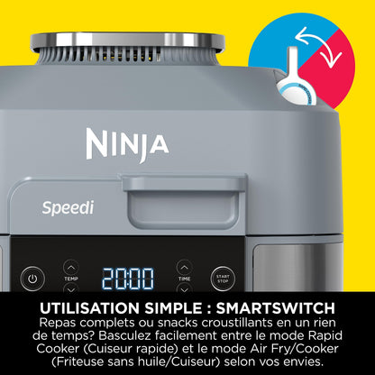 Ninja Speedi 10-en-1 Cuiseur rapide, Air Fryer, Friteuse à air et Multicuiseur, 5.7L, Repas pour 4 en 15 minutes, Vapeur, Gril, Cuire au four, Rôtir, Saisir, Mijoter et plus, Gris Sel de Mer, ON400EU