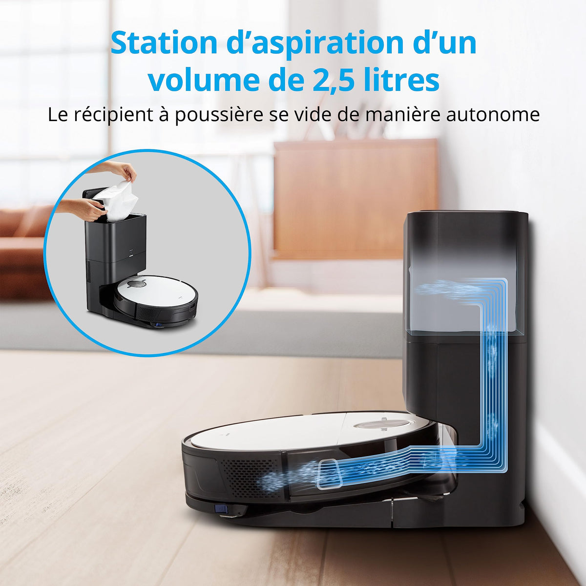 MEDION Robot aspirateur avec Station d'aspiration et de Balayage X50 SW (Navigation Laser, 8 000 Pa, aspirateur 2en1 Alexa, Un Plan précis, Zones Go & NoGo, Plusieurs étages)