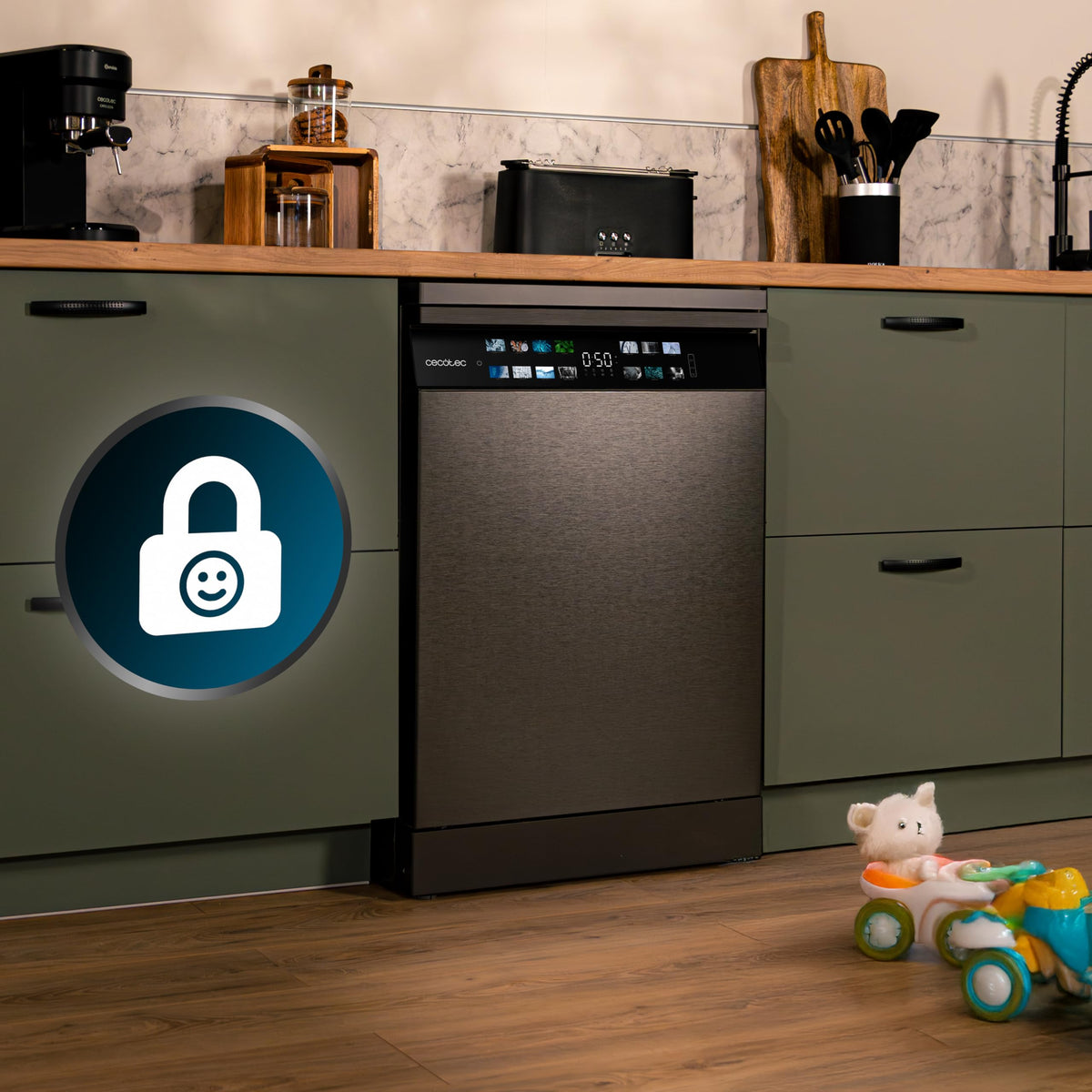 Cecotec Lave-vaisselle 60cm Bolero Aguazero 6700 Dark B Lave-vaisselle foncé, 15 couverts, Classe B, Moteur Inverter Plus, O2 Dry, Lavage Double Zone,