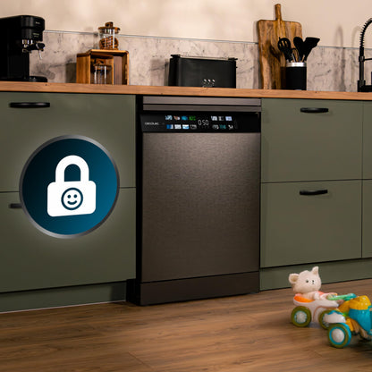 Cecotec Lave-vaisselle 60cm Bolero Aguazero 6700 Dark B Lave-vaisselle foncé, 15 couverts, Classe B, Moteur Inverter Plus, O2 Dry, Lavage Double Zone,