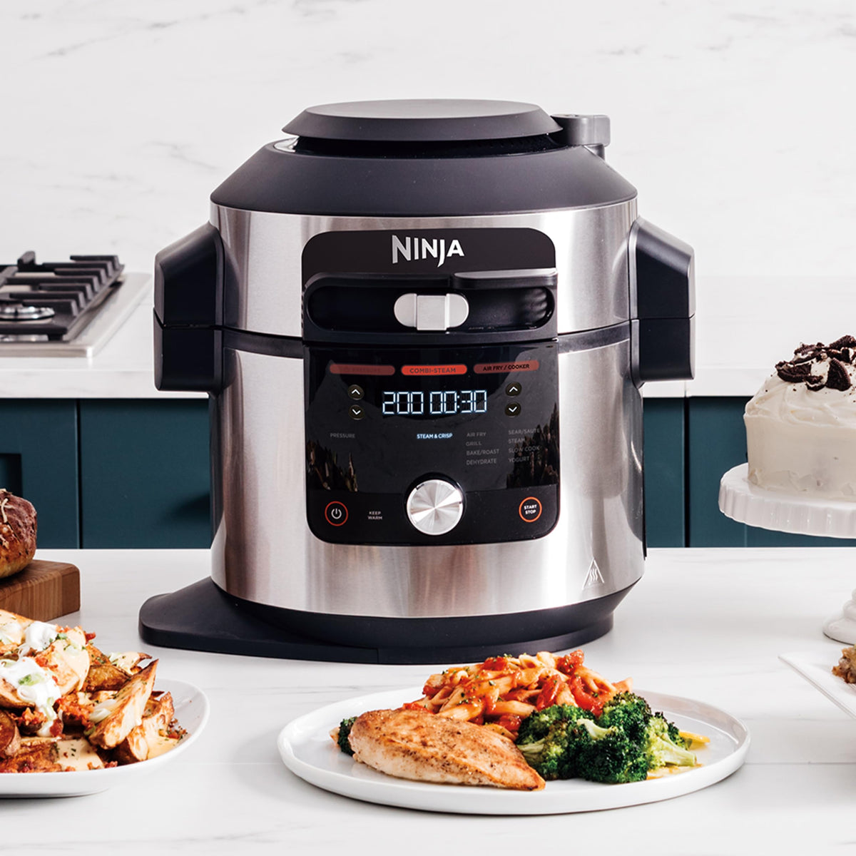 Ninja Multicuiseur Foodi MAX Air Fryer, SmartLid, 12 fonctions de cuisson, 7.5L, Autocuiseur 12 en 1, Cuisson sous pression, Friture à l'air, Cuisson lente et plus, Acier inoxydable, OL650EU