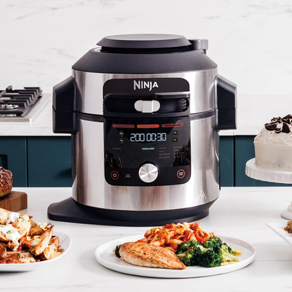 Ninja Multicuiseur Foodi MAX Air Fryer, SmartLid, 12 fonctions de cuisson, 7.5L, Autocuiseur 12 en 1, Cuisson sous pression, Friture à l'air, Cuisson lente et plus, Acier inoxydable, OL650EU