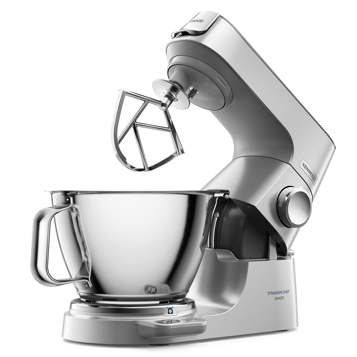 Kenwood Titanium Chef Baker KVC85.004SI Robot Patissier avec Balance Intégrée, Inclus Ensemble Pâtisserie 3 Pièces, Bol de Mélange de 5L et 3.5L, Régulateur de Vitesse Progressif, 1200W, Argenté