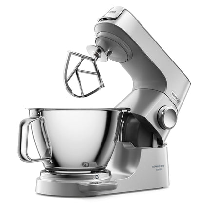 Kenwood Titanium Chef Baker KVC85.004SI Robot Patissier avec Balance Intégrée, Inclus Ensemble Pâtisserie 3 Pièces, Bol de Mélange de 5L et 3.5L, Régulateur de Vitesse Progressif, 1200W, Argenté