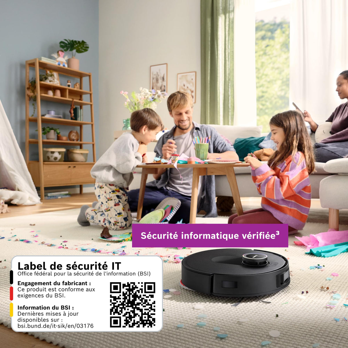 Bosch Spotless Max Cam BCRDW3BX, Robot aspirateur-Laveur avec caméra Smart Vision, serpillère rotative, 11 000 Pa, Station de Service sèche-Humide, Application Home Connect, Noir