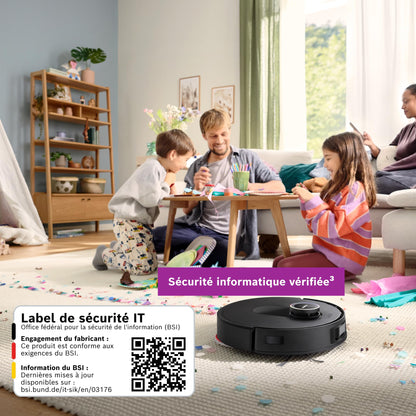 Bosch Spotless Max Cam BCRDW3BX, Robot aspirateur-Laveur avec caméra Smart Vision, serpillère rotative, 11 000 Pa, Station de Service sèche-Humide, Application Home Connect, Noir