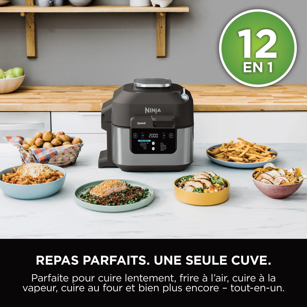 Ninja Speedi 10-en-1 Cuiseur rapide, Air Fryer, Friteuse à air et Multicuiseur, 5.7L, Repas pour 4 en 15 minutes, Vapeur, Gril, Cuire au four, Rôtir, Saisir, Mijoter et plus, Noir, ON500EU