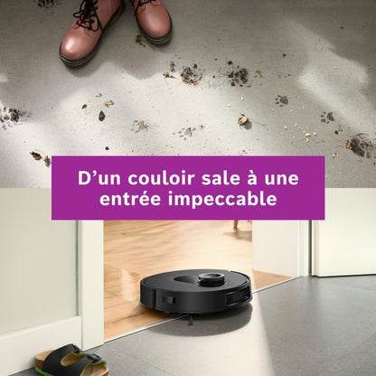 Bosch Spotless Max Cam BCRDW3BX, Robot aspirateur-Laveur avec caméra Smart Vision, serpillère rotative, 11 000 Pa, Station de Service sèche-Humide, Application Home Connect, Noir