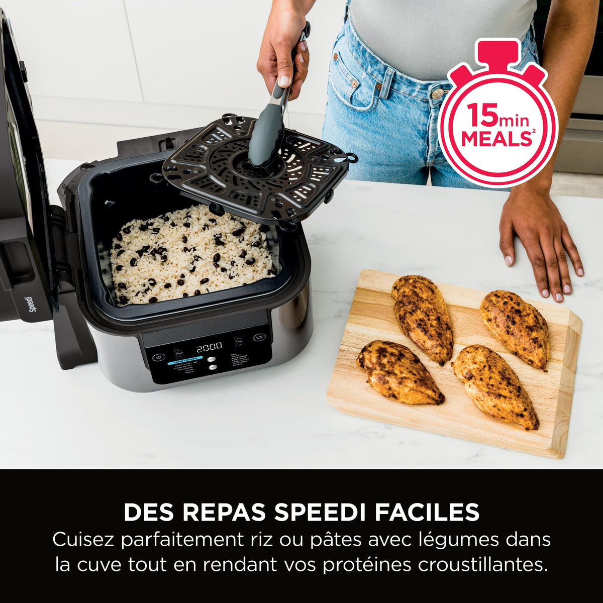 Ninja Speedi 10-en-1 Cuiseur rapide, Air Fryer, Friteuse à air et Multicuiseur, 5.7L, Repas pour 4 en 15 minutes, Vapeur, Gril, Cuire au four, Rôtir, Saisir, Mijoter et plus, Noir, ON500EU