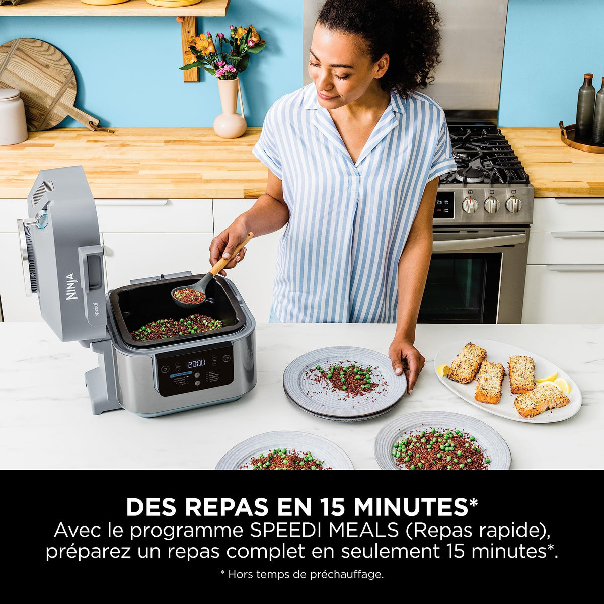 Ninja Speedi 10-en-1 Cuiseur rapide, Air Fryer, Friteuse à air et Multicuiseur, 5.7L, Repas pour 4 en 15 minutes, Vapeur, Gril, Cuire au four, Rôtir, Saisir, Mijoter et plus, Gris Sel de Mer, ON400EU
