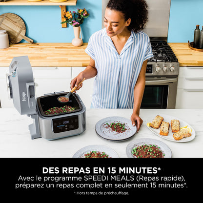 Ninja Speedi 10-en-1 Cuiseur rapide, Air Fryer, Friteuse à air et Multicuiseur, 5.7L, Repas pour 4 en 15 minutes, Vapeur, Gril, Cuire au four, Rôtir, Saisir, Mijoter et plus, Gris Sel de Mer, ON400EU