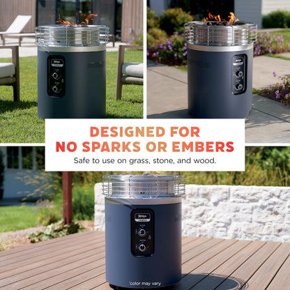 Ninja Fireside360™ Outdoor Heater & Fire Pit with 3 Modes – Flame, Heat, Flame & Heat, Portable for Patio, Deck, Camping, Beach, Easy Control Flames and Heat, Push to Start Ignition, Black, OF101BK