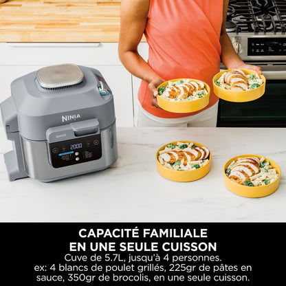 Ninja Speedi 10-en-1 Cuiseur rapide, Air Fryer, Friteuse à air et Multicuiseur, 5.7L, Repas pour 4 en 15 minutes, Vapeur, Gril, Cuire au four, Rôtir, Saisir, Mijoter et plus, Gris Sel de Mer, ON400EU