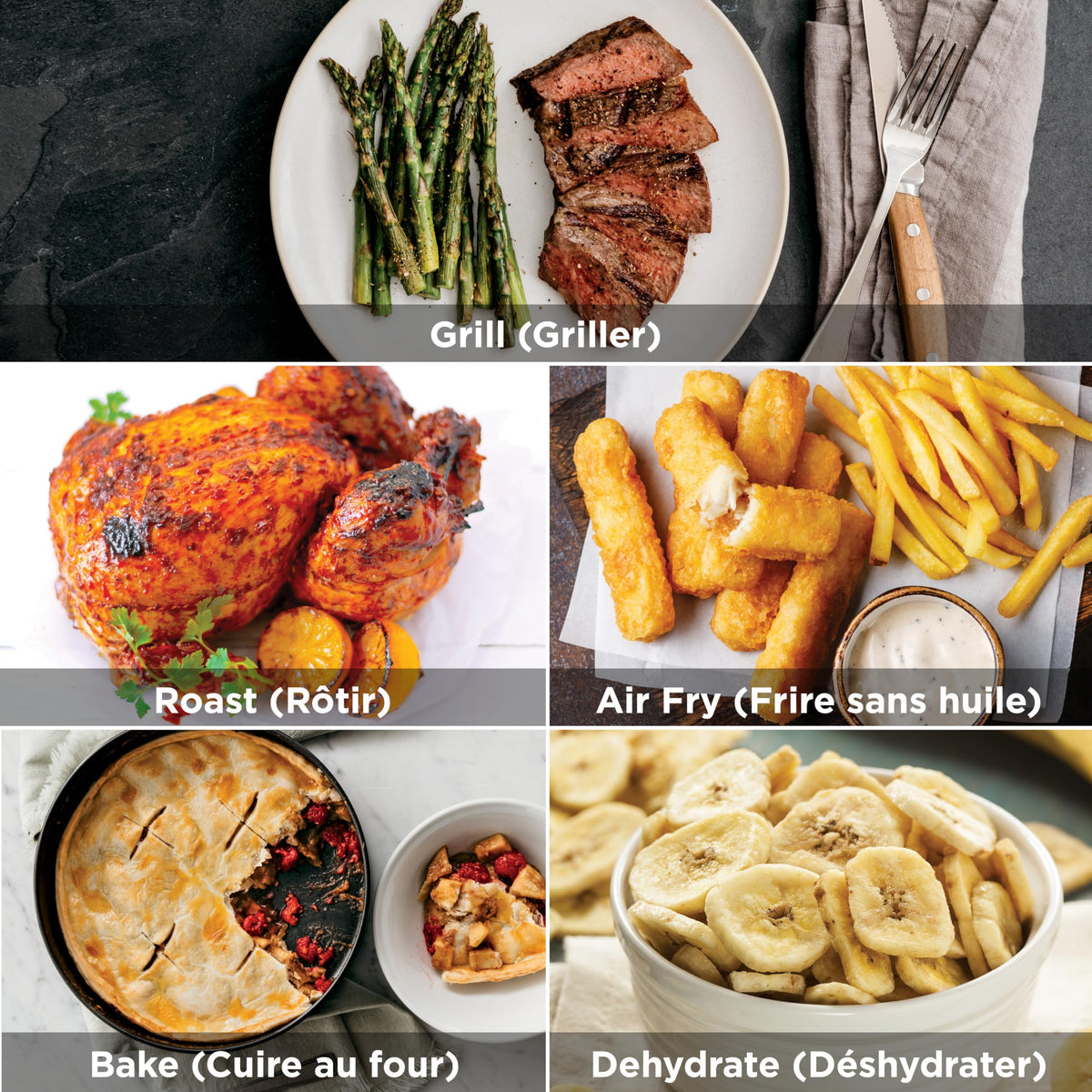 Ninja 5-en-1 Grill d’intérieur et friteuse sans huile, 5 modes, cuit jusqu’à 4 hamburgers, capacité 5,7 l, faible dégagement de fumée, thermomètre à viande numérique inclus, Noir/Argent, EG351EU