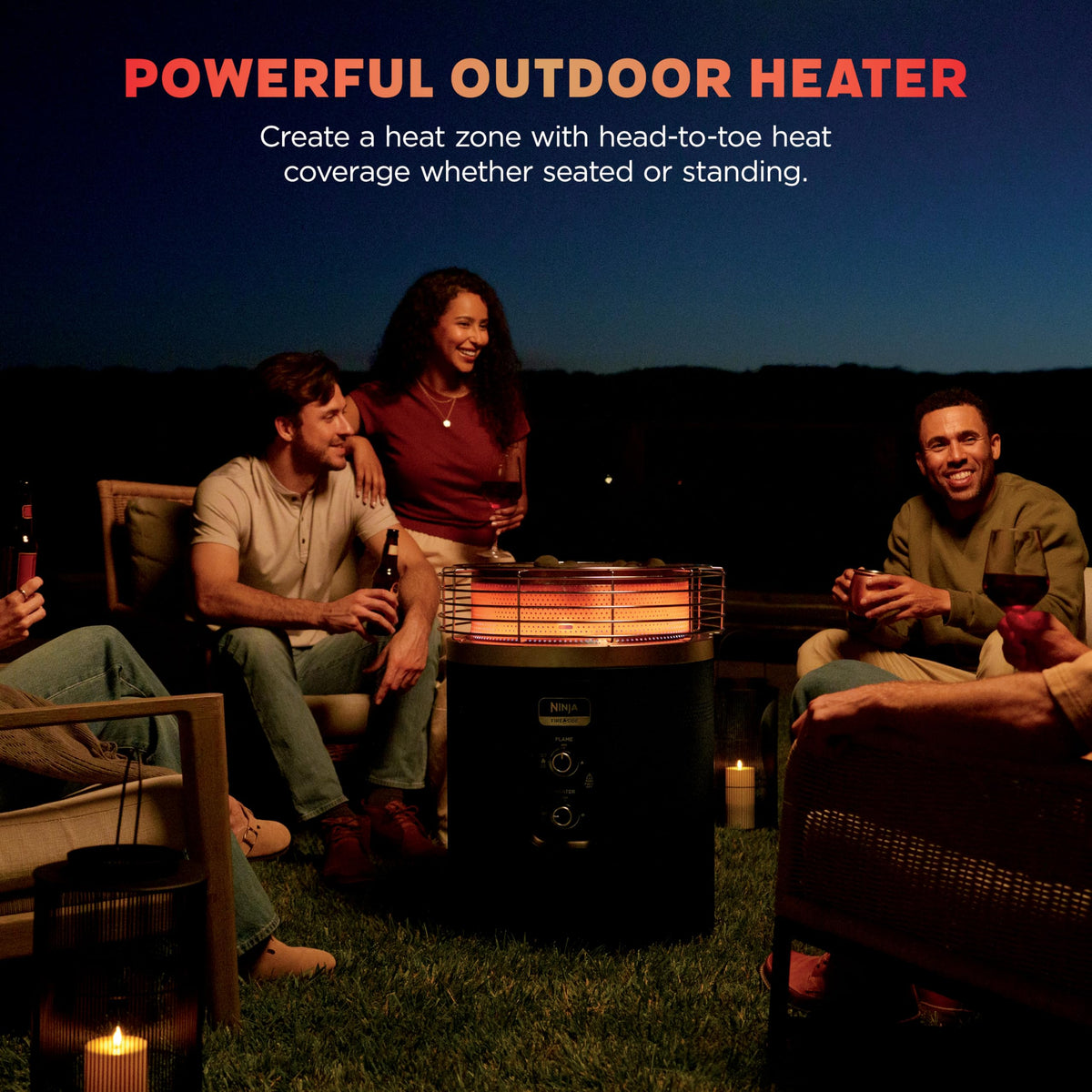 Ninja Fireside360™ Outdoor Heater & Fire Pit with 3 Modes – Flame, Heat, Flame & Heat, Portable for Patio, Deck, Camping, Beach, Easy Control Flames and Heat, Push to Start Ignition, Black, OF101BK