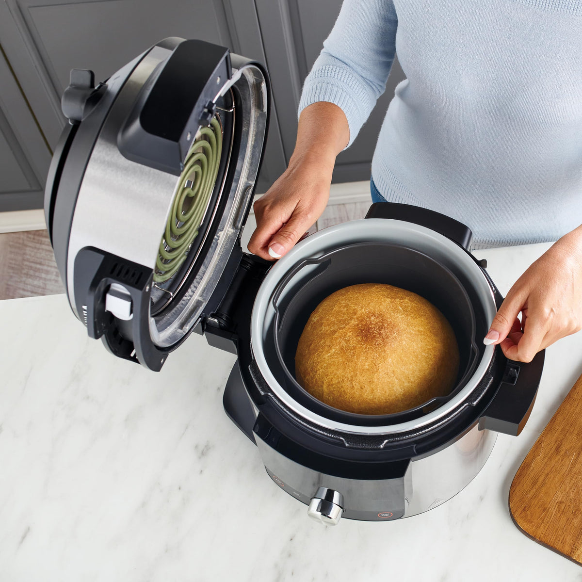 Ninja Multicuiseur Foodi MAX Air Fryer, Smart Lid, 14 fonctions de cuisson, 7.5L, Autocuiseur, Cuisson sous pression, Friture à l'air, Cuisson lente, Grill et plus, Acier inoxydable, OL750EU