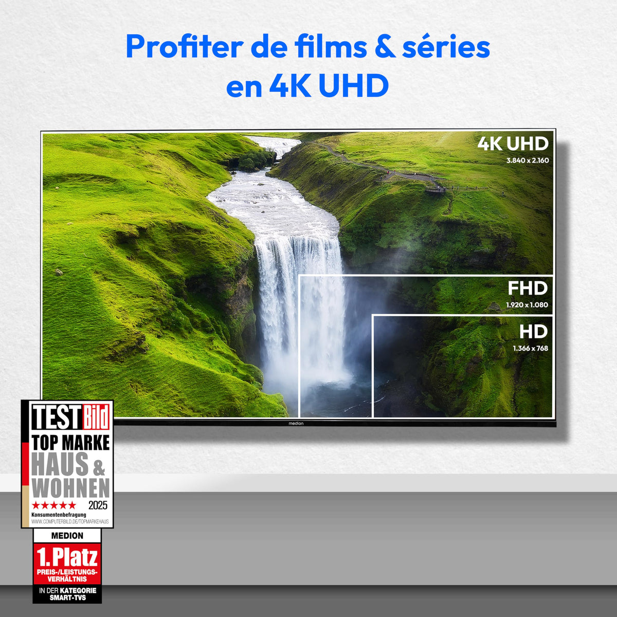 MEDION 125,7 cm (50 Pouces) TV Ultra HD (Smart-TV, HDR10, VIDAA Store, Netflix, Prime Video, Disney+, DAZN, Paramount+, HbbTV, PVR, Bluetooth), MD 850200