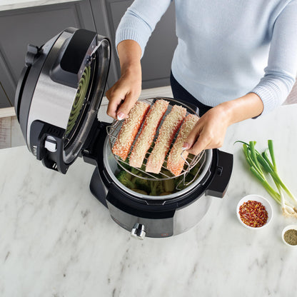 Ninja Multicuiseur Foodi MAX Air Fryer, Smart Lid, 14 fonctions de cuisson, 7.5L, Autocuiseur, Cuisson sous pression, Friture à l'air, Cuisson lente, Grill et plus, Acier inoxydable, OL750EU