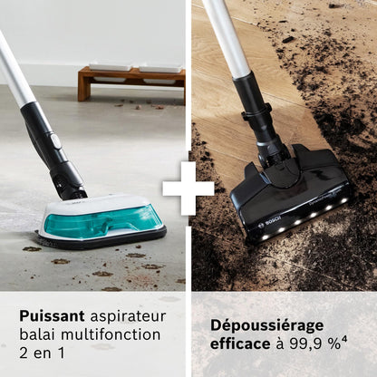 Bosch, aspirateur sans Fil 2 en 1, Unlimited 7 ProHygiène, Brosse Aqua 2 en 1, la Brosse motorisée AllFloor DynamicPower, Blanc, BCS71HYG2